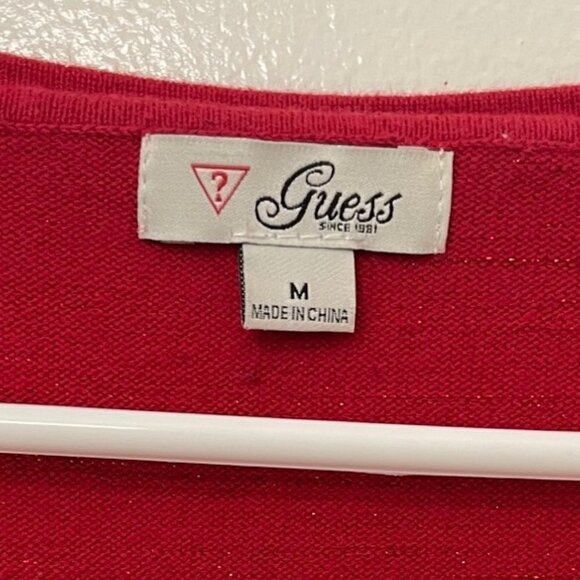 Guess Red V Neck Sweater‎ Size M Metallic accents - Picture 3 of 6
